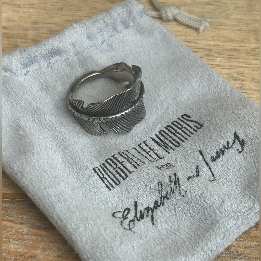 Robert Lee Morris / Elizabeth & James Feather band Ring sz 6.75